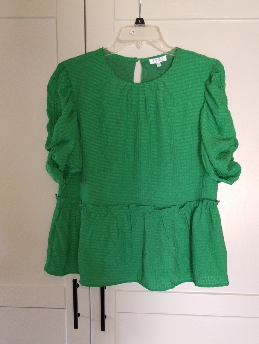 TCEC Emerald Green Textured Peplum Blouse